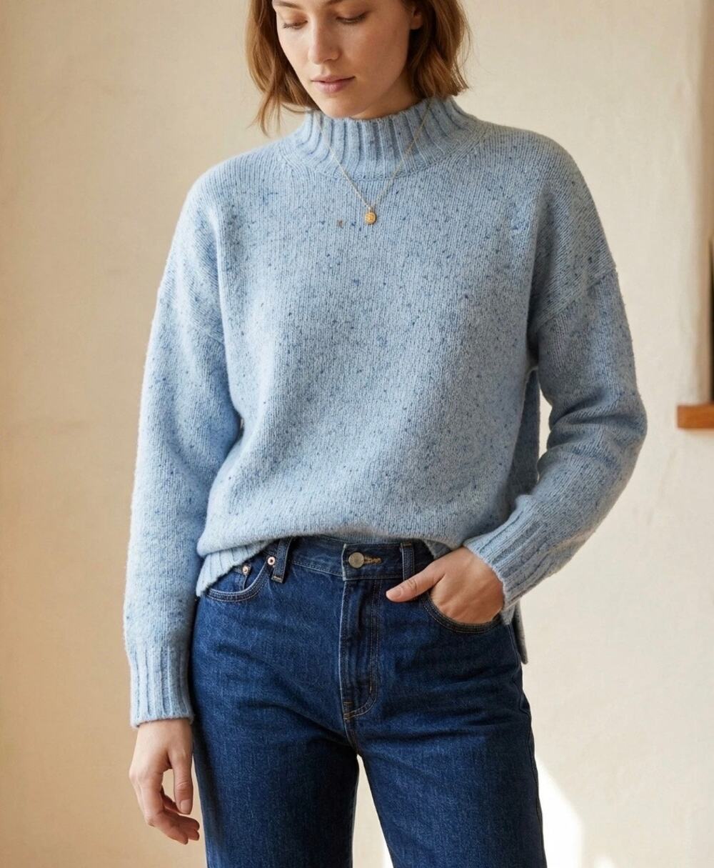 J. Crew Relaxed Turtleneck Sweater in Donegal Wool Blend Marled Sky Size XS